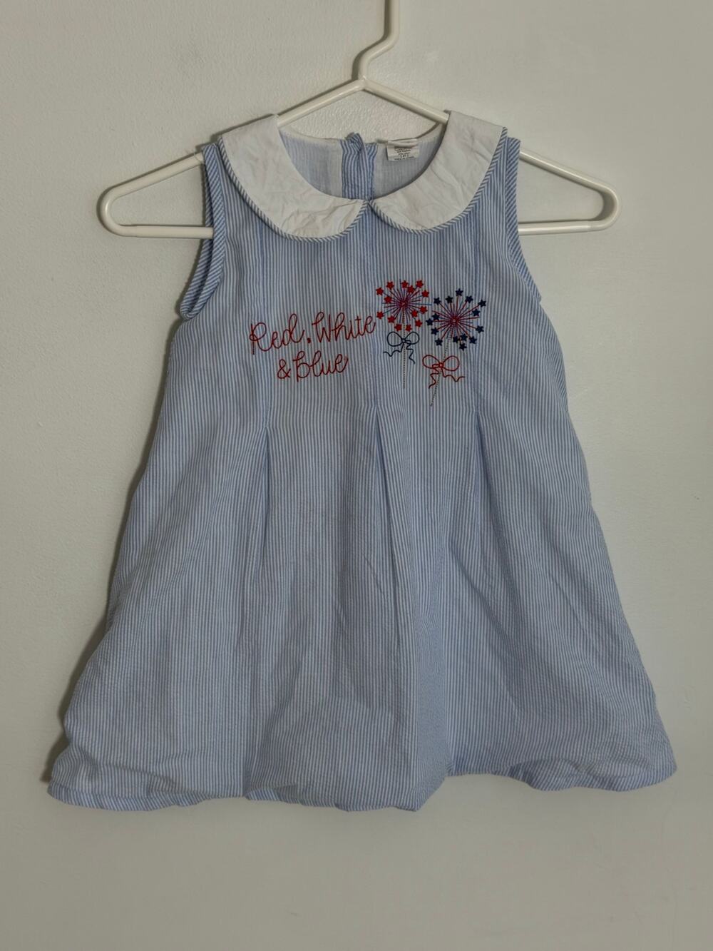 Stitchy Fish Red, White & Blue Button Back Seersucker Dress size 4T